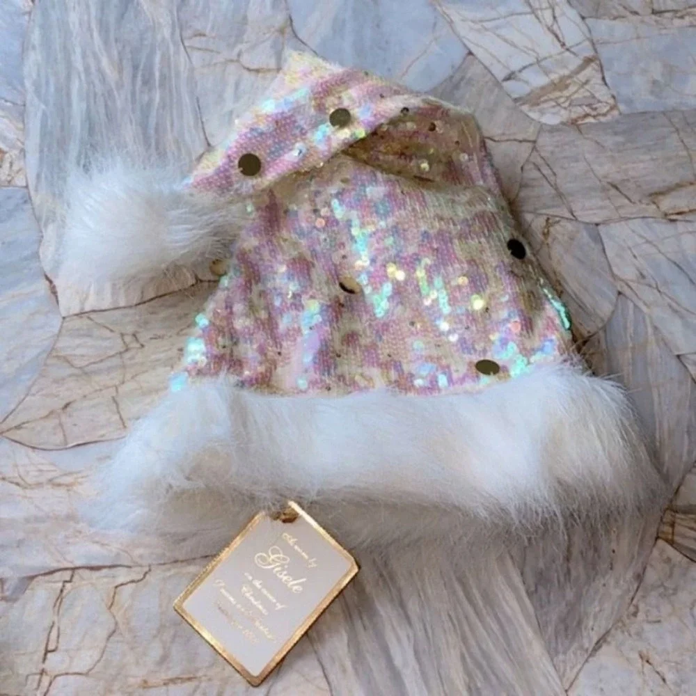 2 Pc Set Victorias Secret Santa Baby SEQUIN Gisele Satin Tulle Skirt + Fur Hat